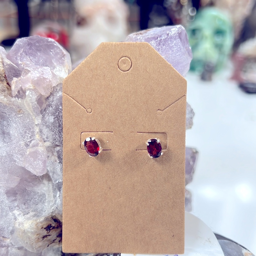 Solid Sterling Silver Red Garnet Studs - image 1